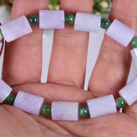 Certified Lavender&Green 100% Natural A jadeite 14*8.5mm Bead Bracelet - Picture 3 of 12